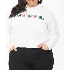 F21 Plus Size Woman Embroidery Empowerment Feminist IWD Knit Sweater Crop Hoodie